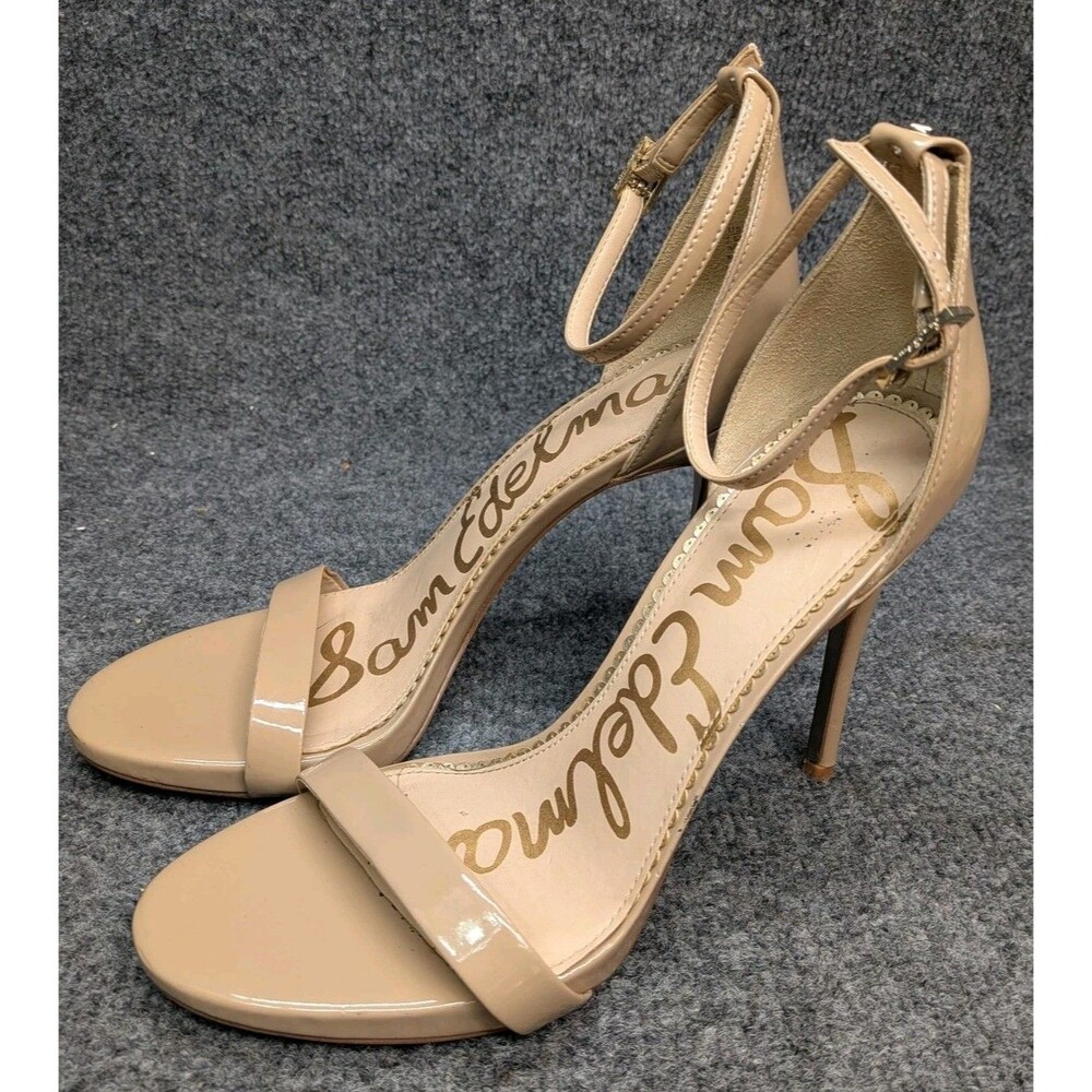 Sam Edelman Womens 7.5M Nude Patent Leather Ankle Strap 4.25" Stiletto Heels - Picture 3 of 16